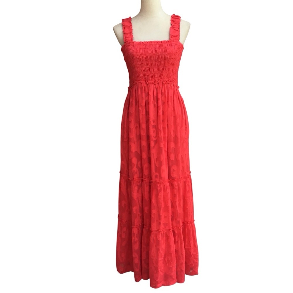 Lilly Pulitzer Coral Maxi Dress with Smocked Bodice - Picture 9 of 16